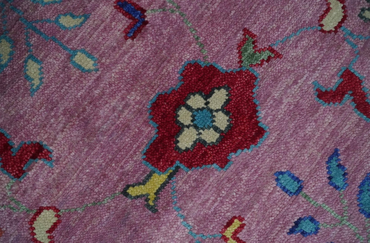9x12 Wool Traditional Pink, Beige and Blue Vibrant Colorful Hand knotted Oushak Area Rug | TRDCP1355912 - The Rug Decor
