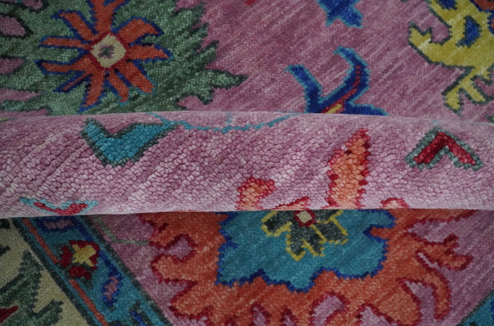 9x12 Wool Traditional Pink, Beige and Blue Vibrant Colorful Hand knotted Oushak Area Rug | TRDCP1355912 - The Rug Decor