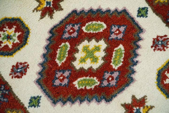 Runner 2x4 Ivory and Red Wool Hand Knotted traditional Persian Vintage Antique Southwestern Kazak | TRDCP29524