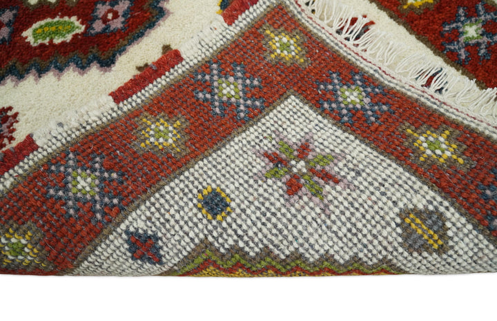 Runner 2x4 Ivory and Red Wool Hand Knotted traditional Persian Vintage Antique Southwestern Kazak | TRDCP29524