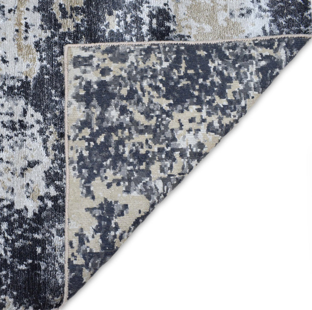 Peach and Black Industrial Design Handmade Bamboo Silk 8x10 Area Rug  | TRD1692810