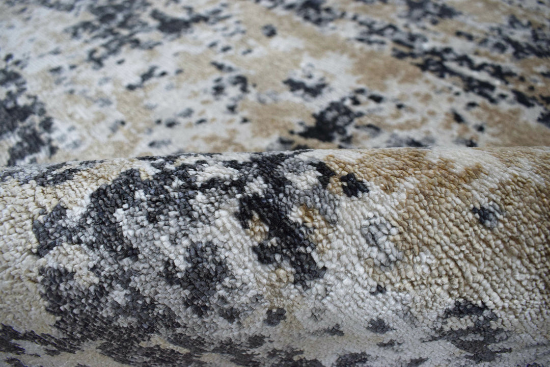 Peach and Black Industrial Design Handmade Bamboo Silk 8x10 Area Rug  | TRD1692810