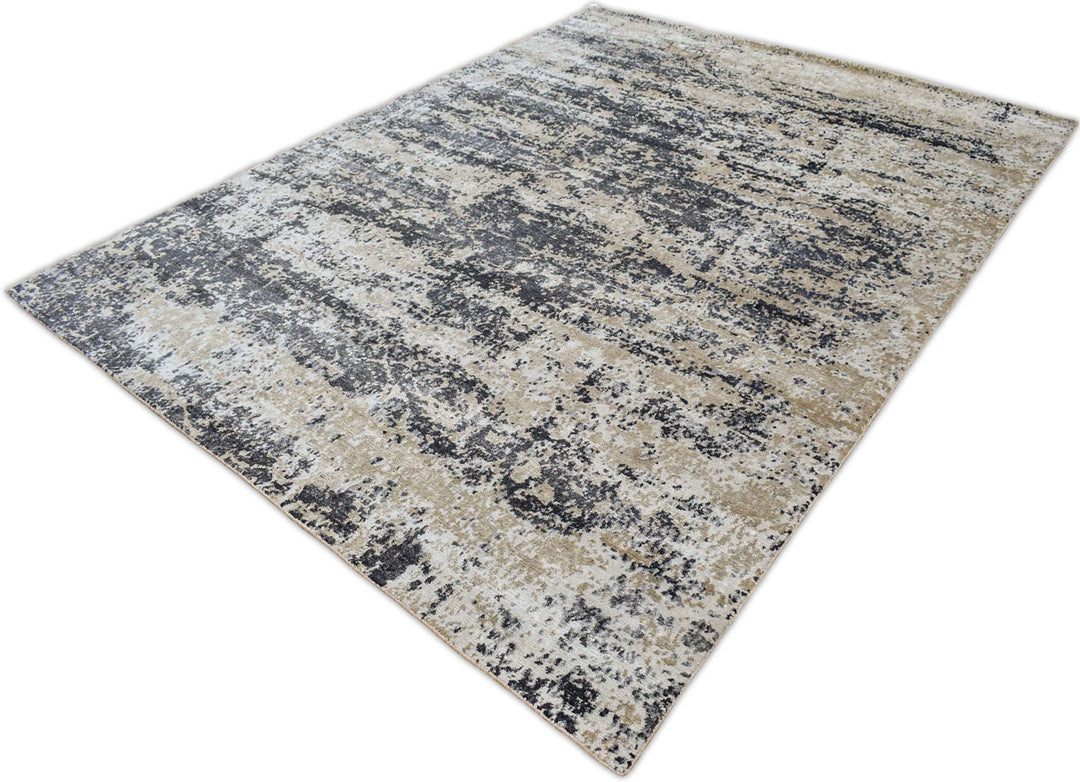 Peach and Black Industrial Design Handmade Bamboo Silk 8x10 Area Rug  | TRD1692810