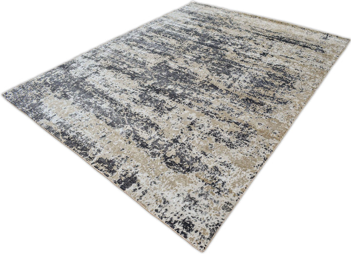 Peach and Black Industrial Design Handmade Bamboo Silk 8x10 Area Rug  | TRD1692810