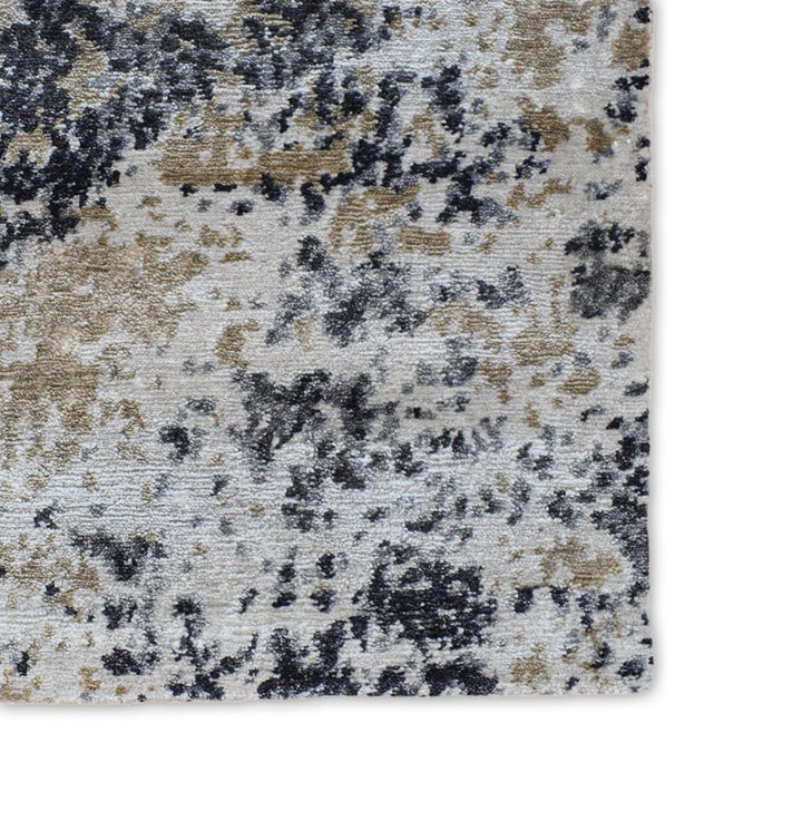 Peach and Black Industrial Design Handmade Bamboo Silk 8x10 Area Rug  | TRD1692810