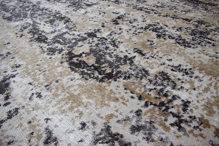 Peach and Black Industrial Design Handmade Bamboo Silk 8x10 Area Rug  | TRD1692810