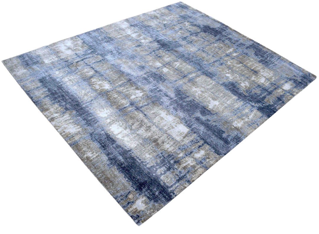 Luxury Hand knotted Blue and Silver Silk 8x10 Area Rug | TRD1856810 - The Rug Decor