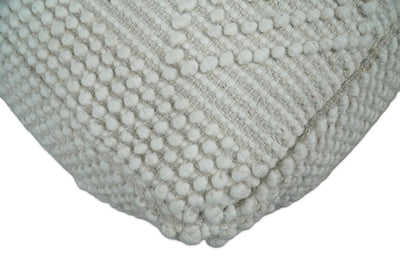 White Woolen Hand Woven Square Pouf, Footstool, Ottoman, Side table | TRD101