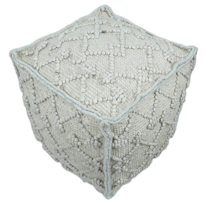 Boho Handwoven Ivory Pouf Ottoman Made with Wool Blend, Tribal Design, Footstool, Couch, Side table  | TRD111