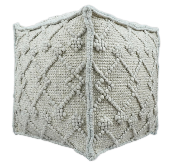 Boho Handwoven Ivory Pouf Ottoman Made with Wool Blend, Tribal Design, Footstool, Couch, Side table  | TRD111