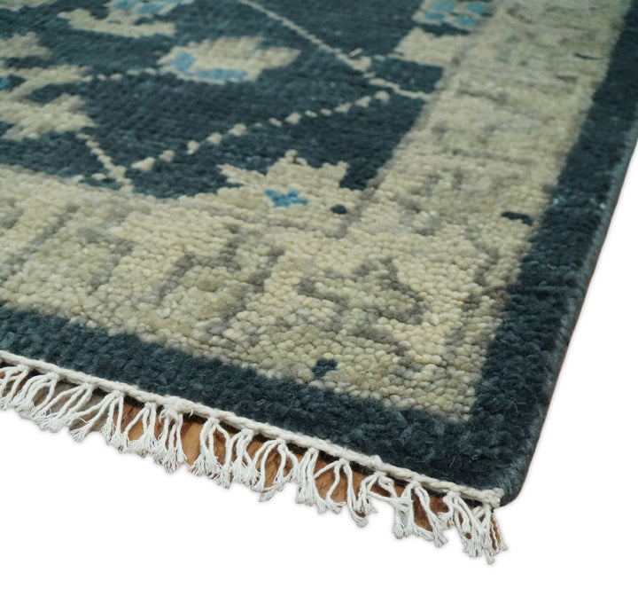 Hand Knotted 5x8 Vintage Oriental Oushak Blue and Camel Wool Area Rug | TRDCP8B