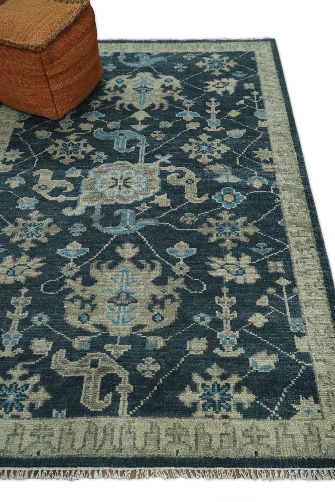 Hand Knotted 5x8 Vintage Oriental Oushak Blue and Camel Wool Area Rug | TRDCP8B