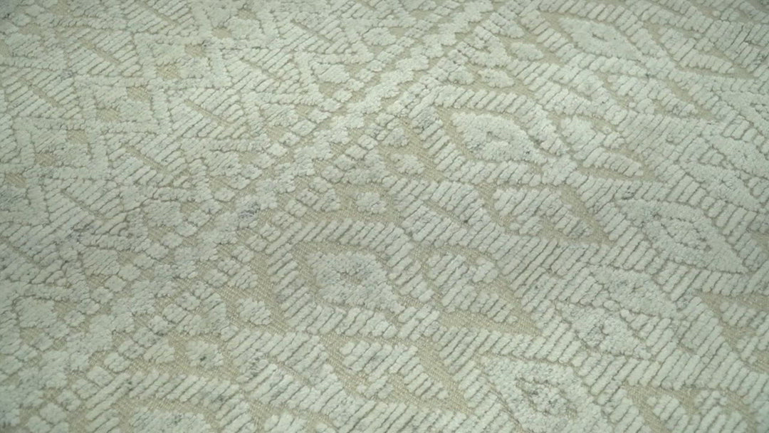 Shabby Chic 8x10 Hand Knotted Woolen Modern Contemporary Beige and Ivory Tribal Area Rug | TRI53742