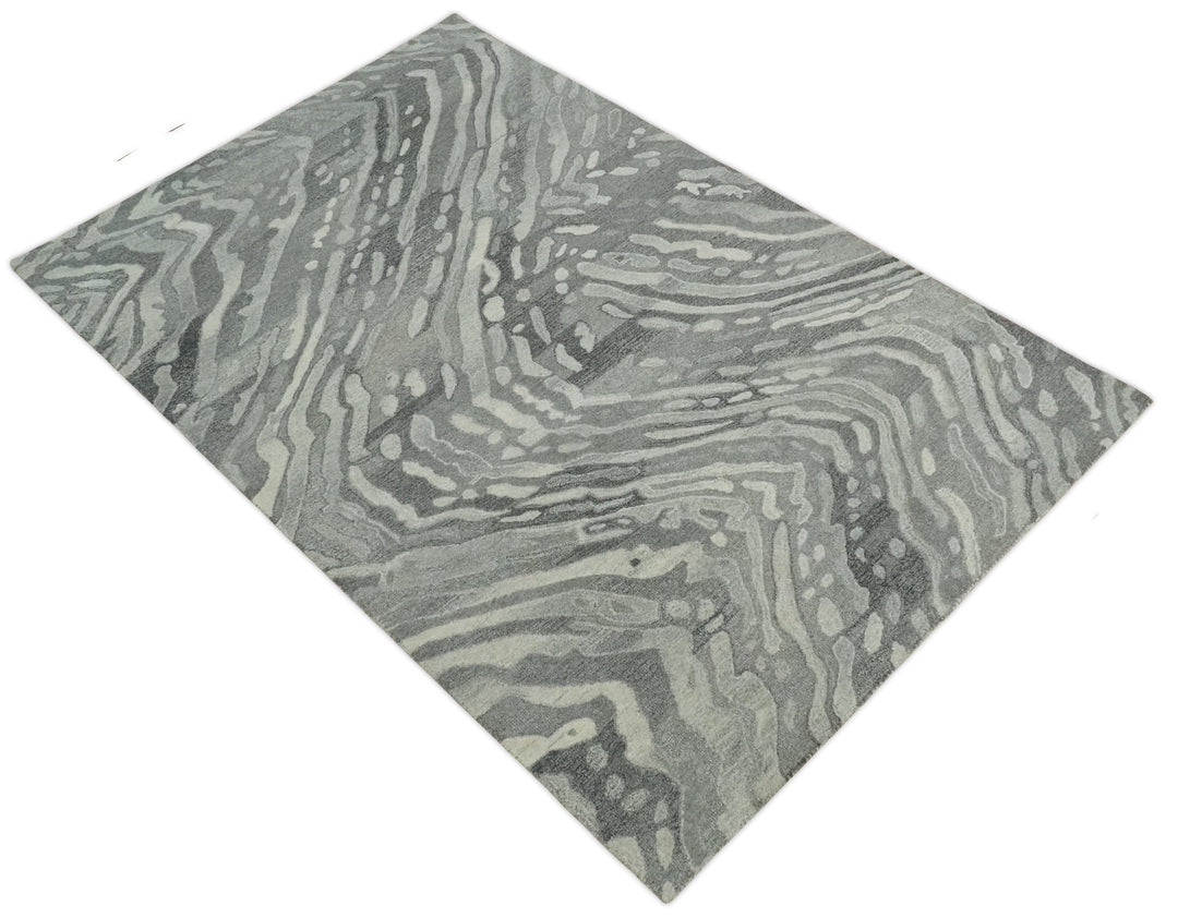 Abstract Modern Hand Tufted 2x3, 3x5, 5x8, 6x9, 8x10 and 9x12 Woolen Beige, Silver and Gray Area Rug | MIR3 - The Rug Decor