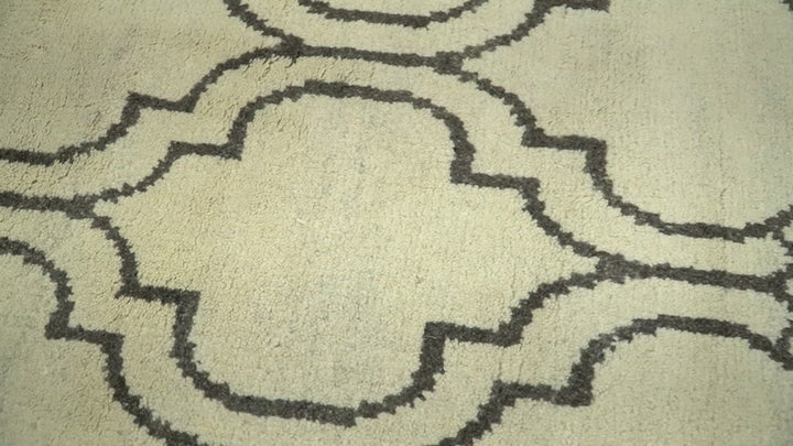 Modern Moroccan Trellis 6x8 Ivory and Brown Natural Farmhouse Wool Hand Woven Rug | HL1