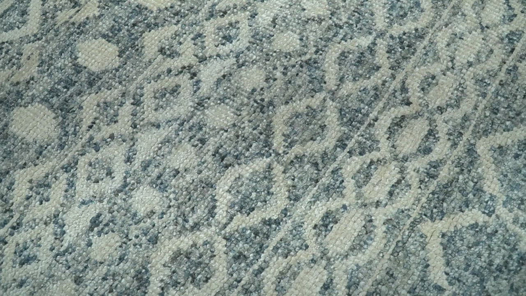 8x10 Hand Knotted Ivory and Blue Modern Contemporary Southwestern Tribal Trellis Recycled Silk Area Rug | OP37