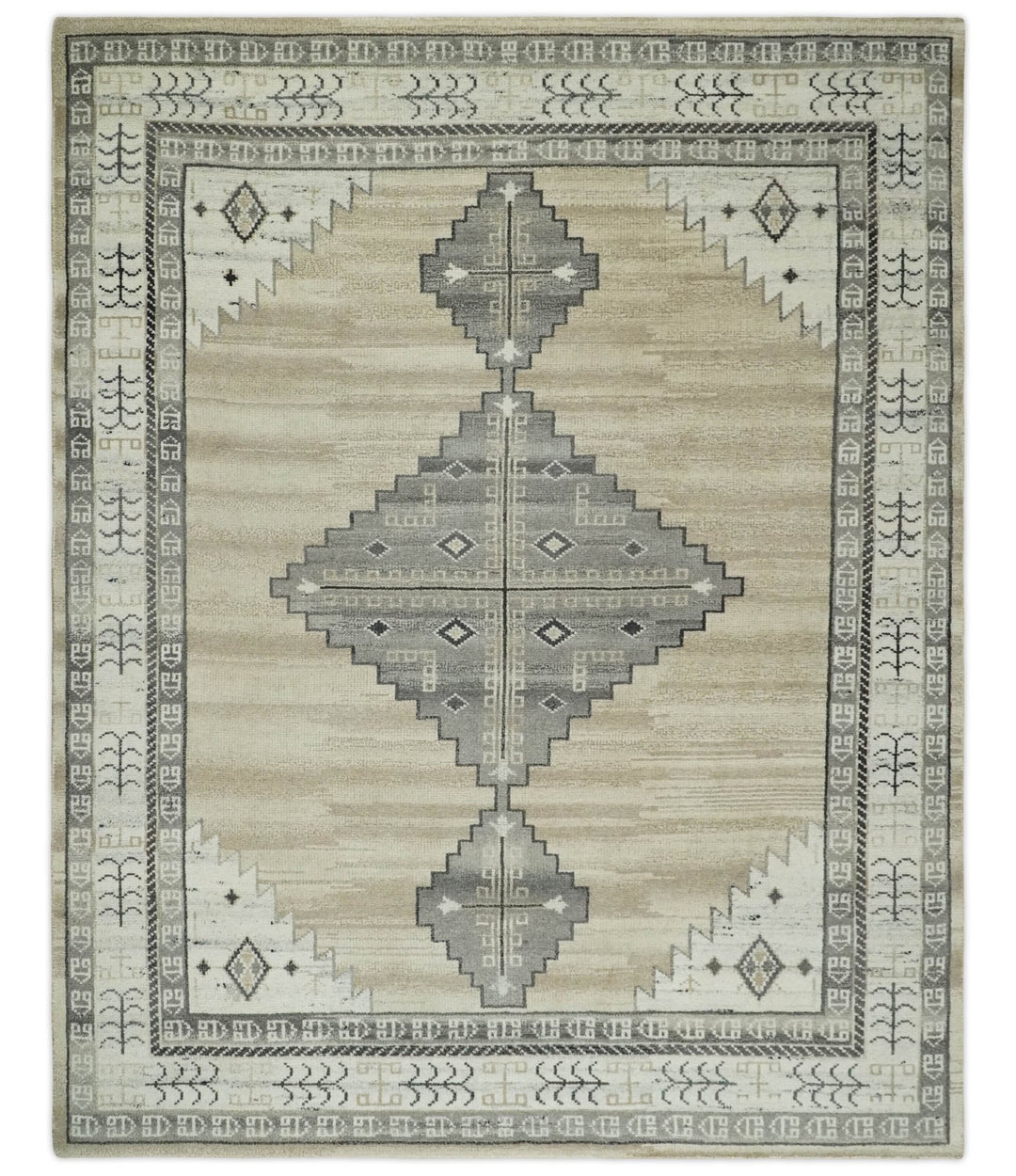 All Natural Wool Hand Knotted Gray , Beige and Ivory Traditional Heriz Serapi Area Rug, Kids, Living Room and Bedroom Rug | MEHK1 - The Rug Decor
