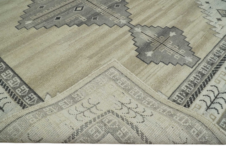 All Natural Wool Hand Knotted Gray , Beige and Ivory Traditional Heriz Serapi Area Rug, Kids, Living Room and Bedroom Rug | MEHK1 - The Rug Decor