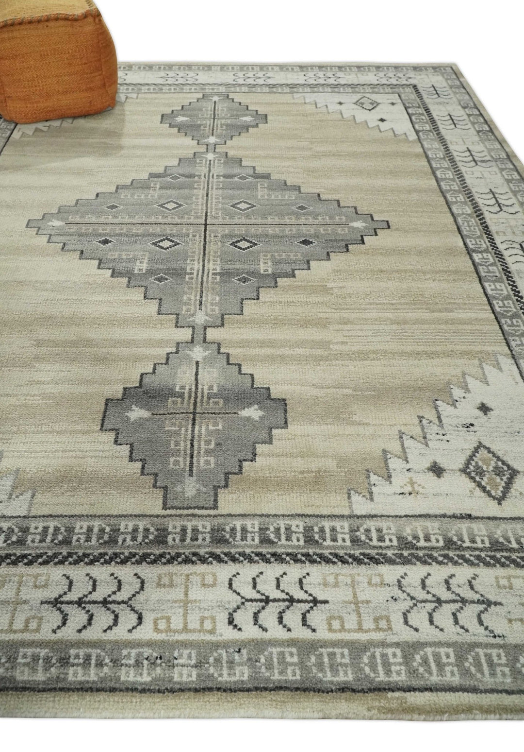 All Natural Wool Hand Knotted Gray , Beige and Ivory Traditional Heriz Serapi Area Rug, Kids, Living Room and Bedroom Rug | MEHK1 - The Rug Decor