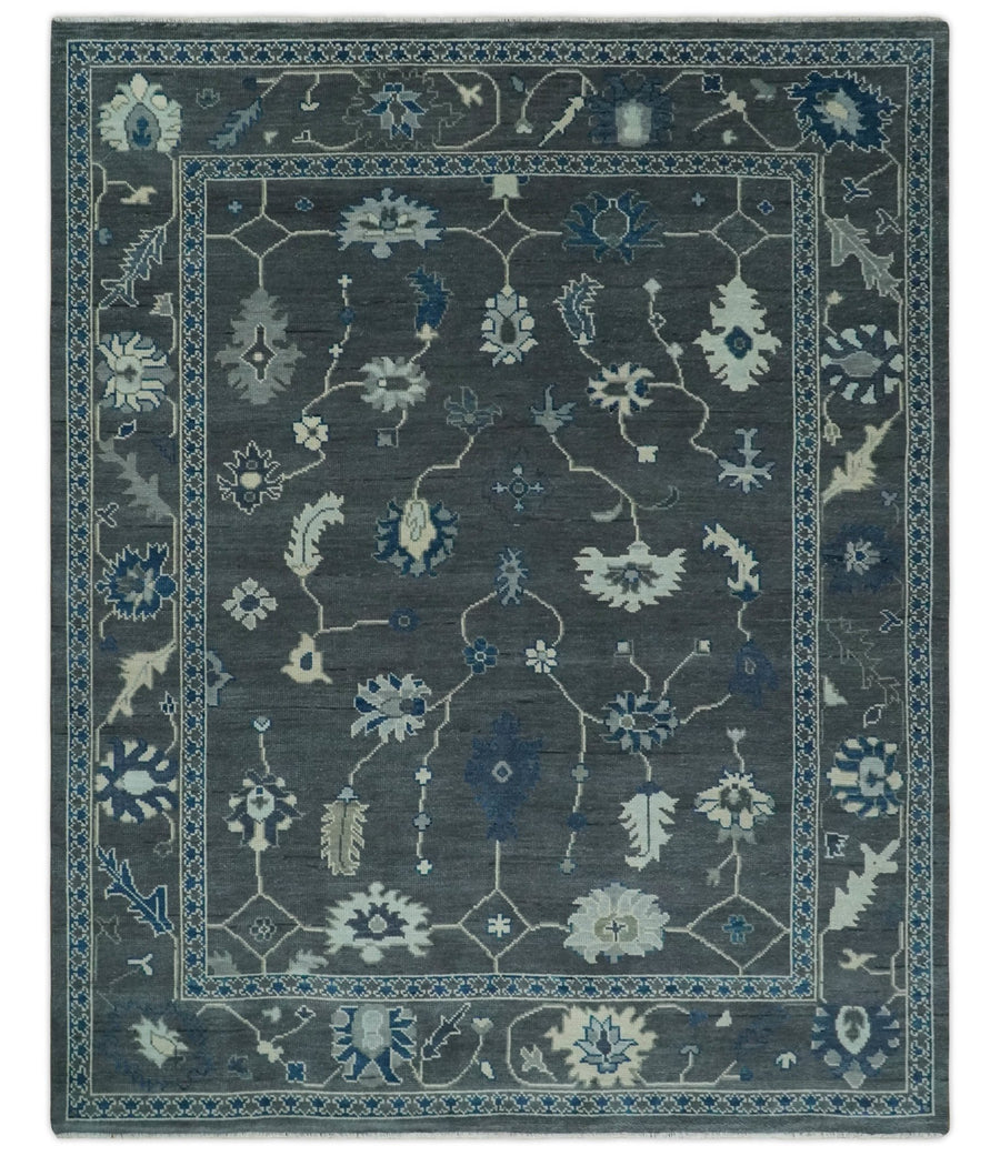 Antique 3x5, 4x6, 5x8, 6x9, 8x10, 9x12 Hand Knotted Oushak Charcoal and Blue Traditional Area Rug | NT41 - The Rug Decor