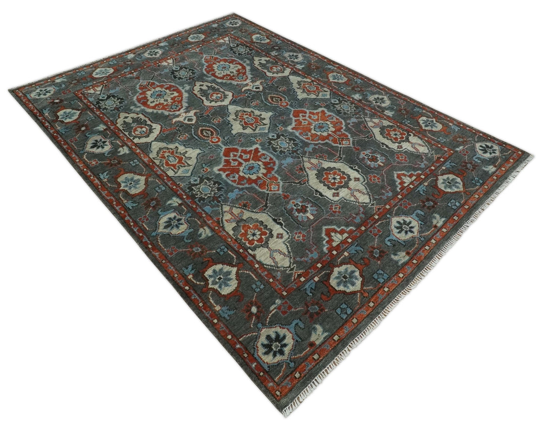 Antique 5x8, 6x9, 8x10, 9x12, 10x14 and 12x15 All Wool Traditional Persian Gray, Rust and Ivory Vibrant Hand knotted Oushak Area Rug | TRDCP1011912 - The Rug Decor