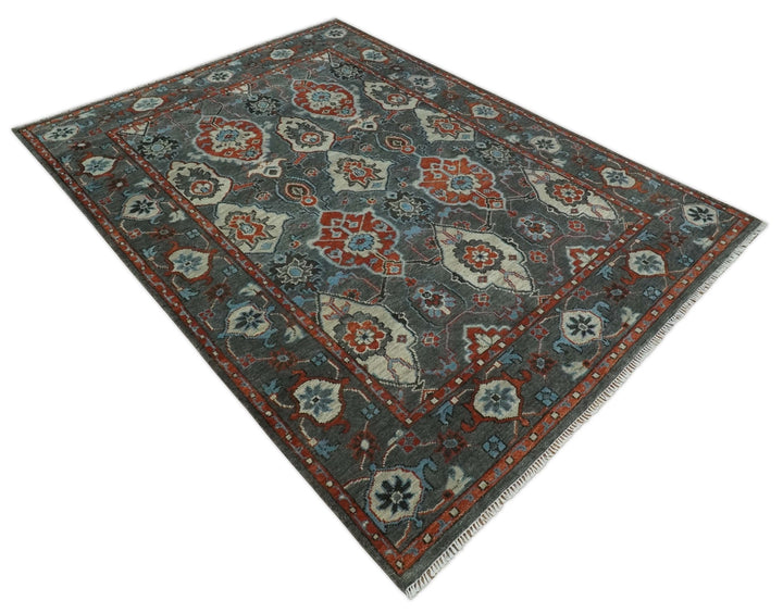 Antique 5x8, 6x9, 8x10, 9x12, 10x14 and 12x15 All Wool Traditional Persian Gray, Rust and Ivory Vibrant Hand knotted Oushak Area Rug | TRDCP1011912 - The Rug Decor