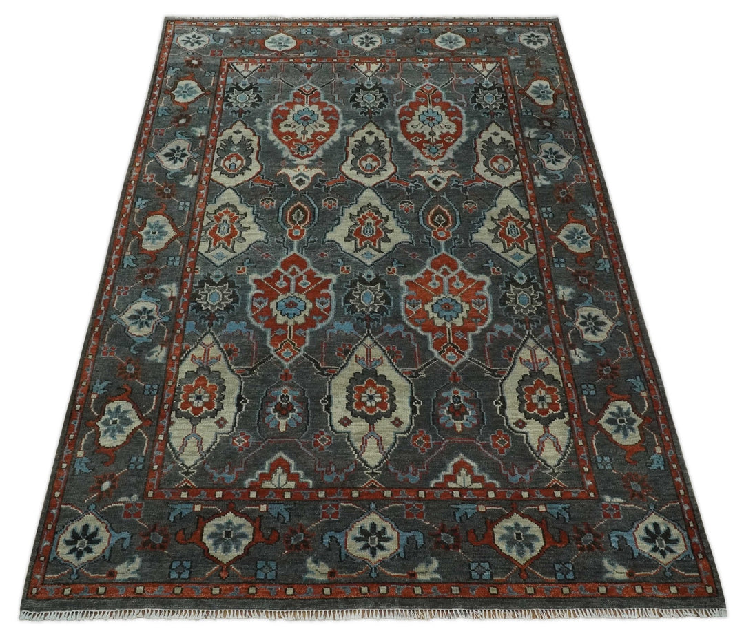 Antique 5x8, 6x9, 8x10, 9x12, 10x14 and 12x15 All Wool Traditional Persian Gray, Rust and Ivory Vibrant Hand knotted Oushak Area Rug | TRDCP1011912 - The Rug Decor