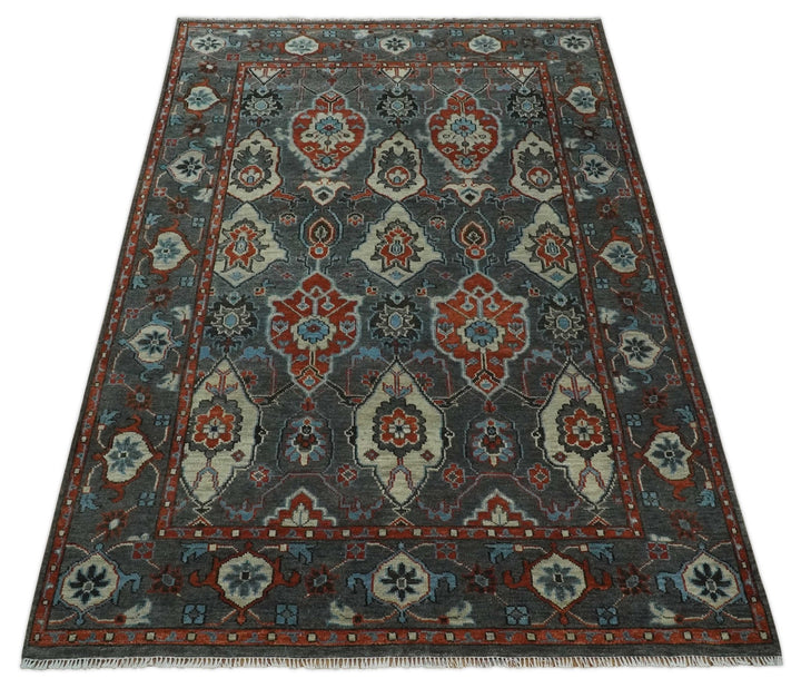 Antique 5x8, 6x9, 8x10, 9x12, 10x14 and 12x15 All Wool Traditional Persian Gray, Rust and Ivory Vibrant Hand knotted Oushak Area Rug | TRDCP1011912 - The Rug Decor