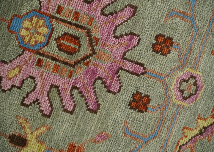 Antique 5x8, 6x9, 8x10, 9x12, 10x14 and 12x15 Hand Knotted Antique Green, Pink, Beige and Rust Traditional Persian Vintage Oushak Wool Rug | TRDCP659 - The Rug Decor
