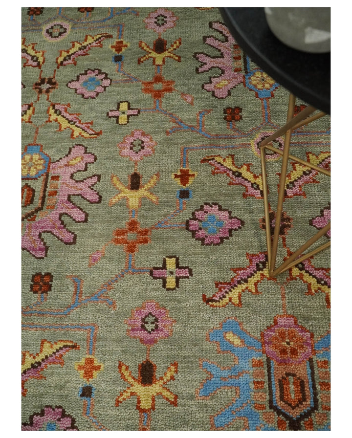 Antique 5x8, 6x9, 8x10, 9x12, 10x14 and 12x15 Hand Knotted Antique Green, Pink, Beige and Rust Traditional Persian Vintage Oushak Wool Rug | TRDCP659 - The Rug Decor
