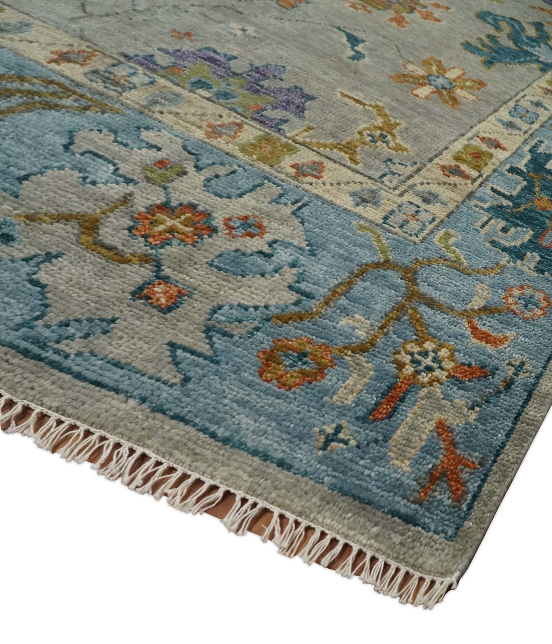 Antique 5x8, 6x9, 8x10, 9x12, 10x14 and 12x15 Hand Knotted Gray, Beige and Blue Traditional Persian Vintage Oushak Wool Rug | TRDCP748 - The Rug Decor