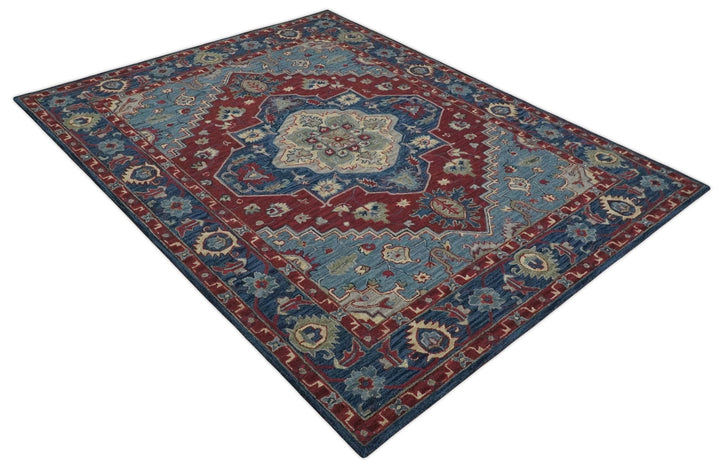 Antique 5x8, 6x9, 8x10 and 9x12 Red and Blue Hand Tufted Traditional Persian Medallion Rug | TRD6448 - The Rug Decor