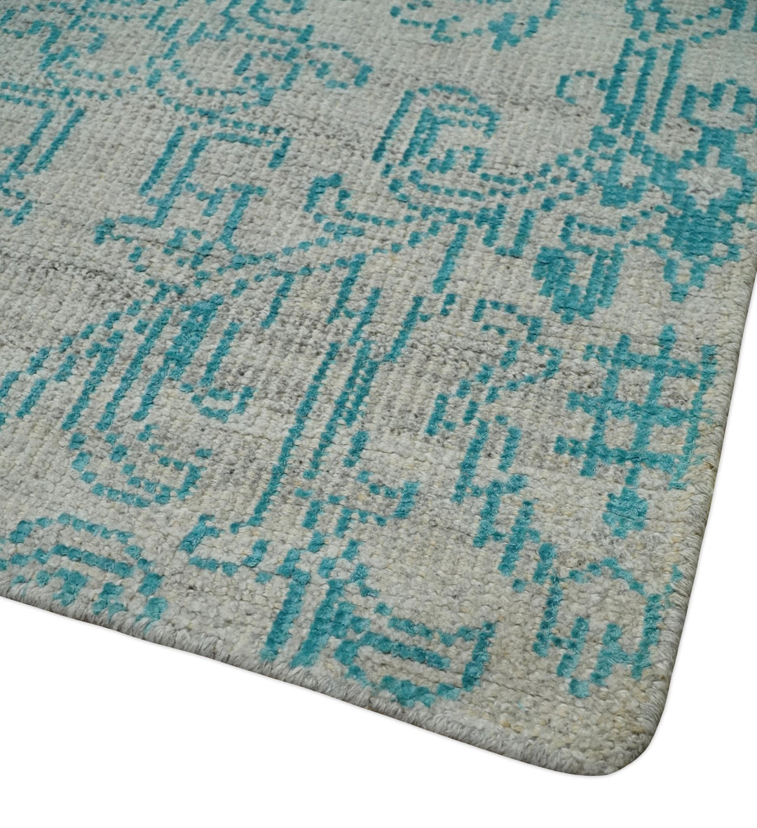 Antique 5x8 Hand Knotted Silver and Blue Persian made of Recycled Silk Area Rug | OP77 - The Rug Decor