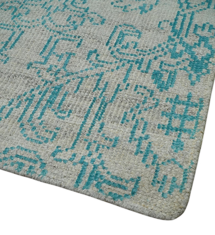 Antique 5x8 Hand Knotted Silver and Blue Persian made of Recycled Silk Area Rug | OP77 - The Rug Decor