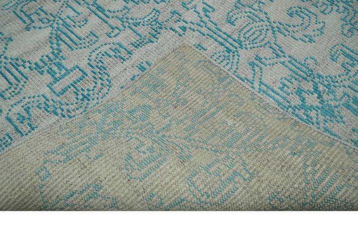 Antique 5x8 Hand Knotted Silver and Blue Persian made of Recycled Silk Area Rug | OP77 - The Rug Decor