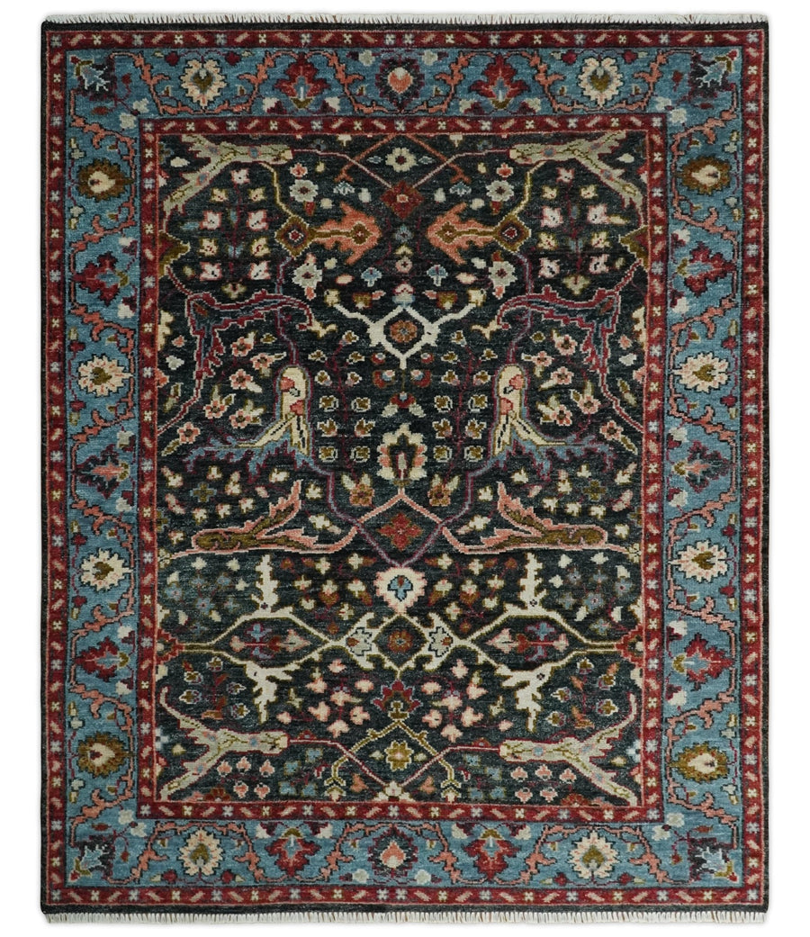 Antique 6x9, 8x10, 9x12, 10x14 and 12x15 Hand Knotted Vintage Oushak Charcoal, Rust and Blue Wool Area Rug | TRD2745 - The Rug Decor
