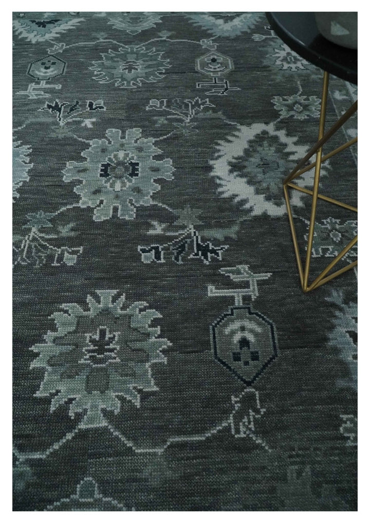 Antique 8x10, 9x12, 10x14 and 12x15 Hand Knotted Charcoal and Ivory Traditional Persian Oushak Wool Rug | NT28 - The Rug Decor