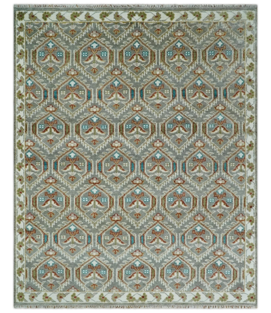 Antique 8x10, 9x12, 10x14 and 12x15 Hand Knotted Silver, Ivory and Rust Traditional Antique Persian Pile Area Rug | TRDCP1129 - The Rug Decor