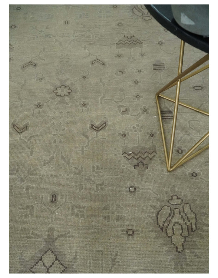 Antique 8x10 Hand Knotted Beige Traditional Vintage Persian Oushak Wool Rug | AC21810 - The Rug Decor