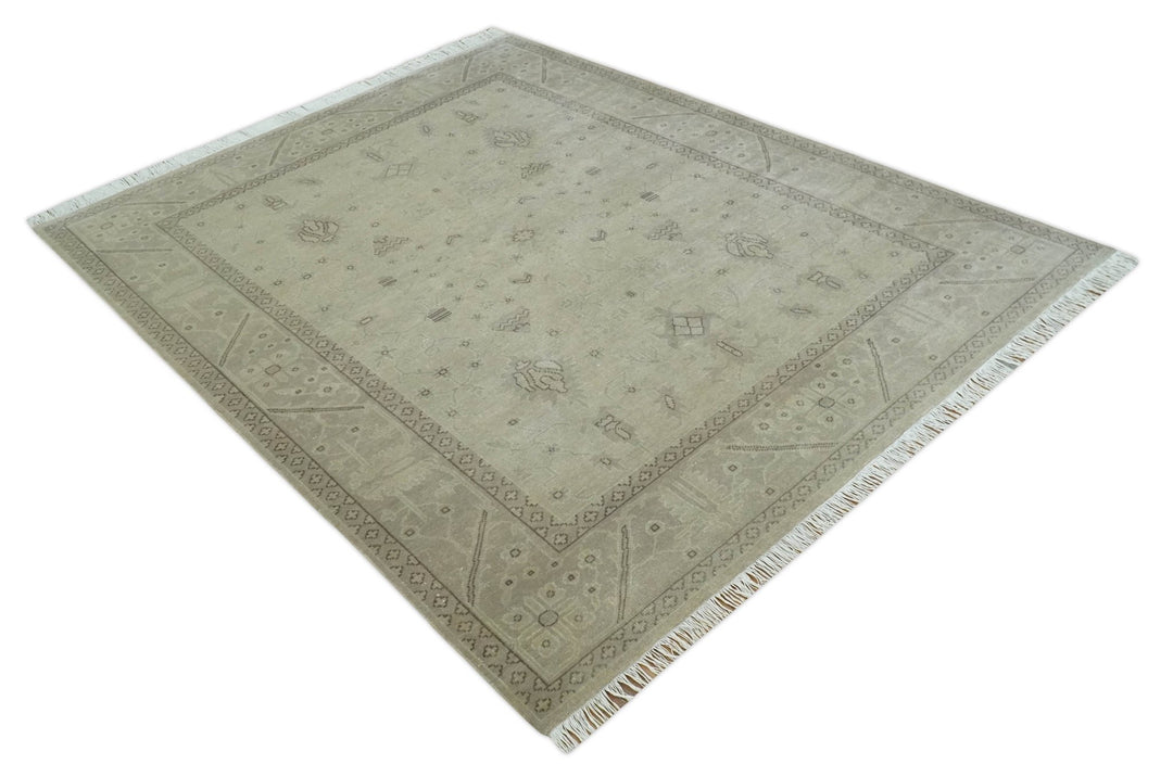 Antique 8x10 Hand Knotted Beige Traditional Vintage Persian Oushak Wool Rug | AC21810 - The Rug Decor