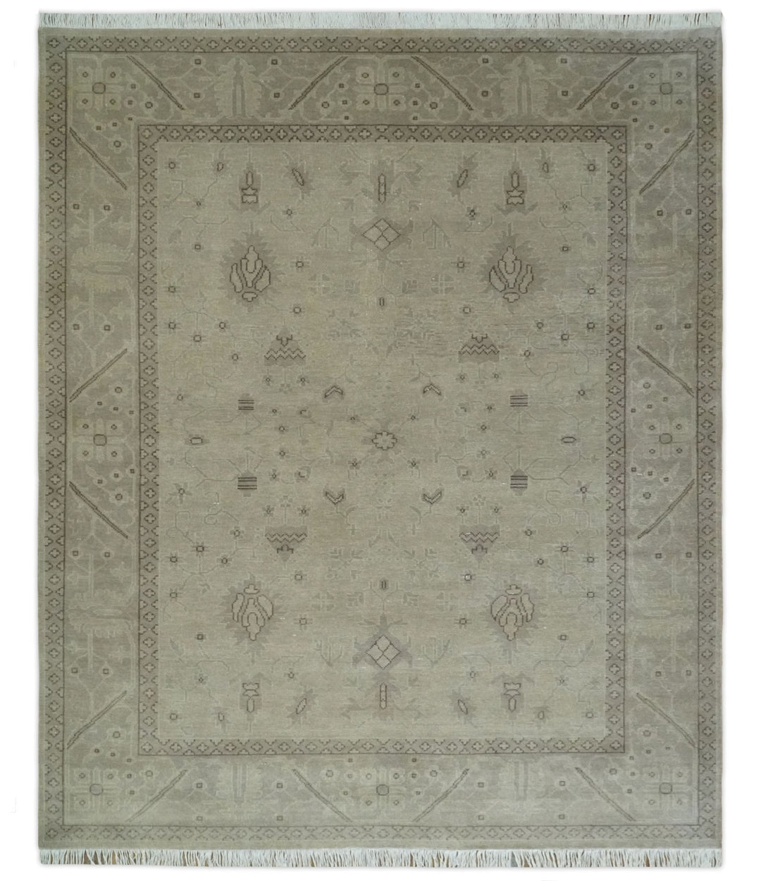 Antique 8x10 Hand Knotted Beige Traditional Vintage Persian Oushak Wool Rug | AC21810 - The Rug Decor