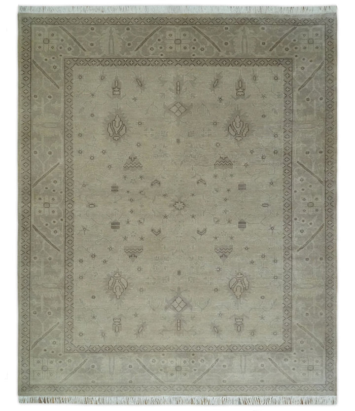 Antique 8x10 Hand Knotted Beige Traditional Vintage Persian Oushak Wool Rug | AC21810 - The Rug Decor