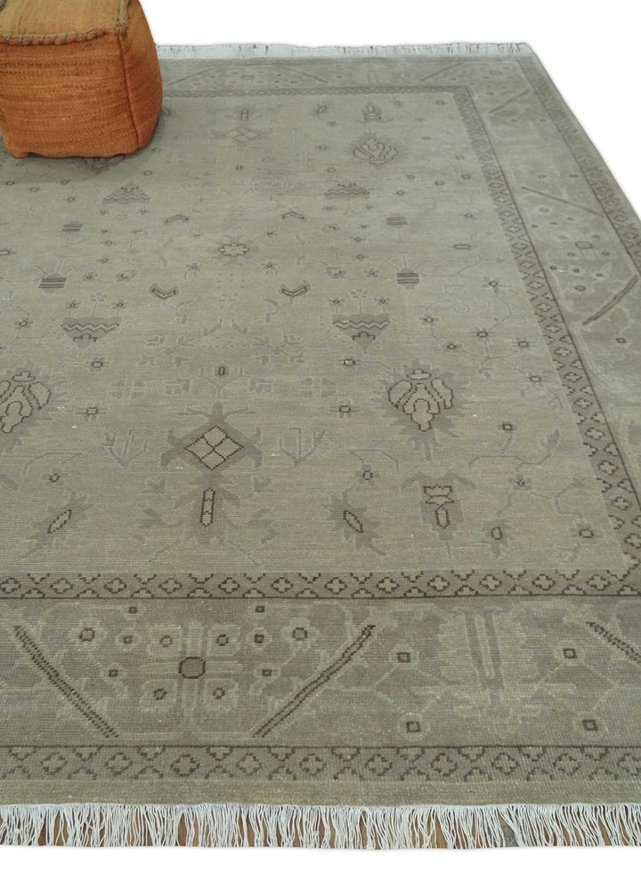 Antique 8x10 Hand Knotted Beige Traditional Vintage Persian Oushak Wool Rug | AC21810 - The Rug Decor