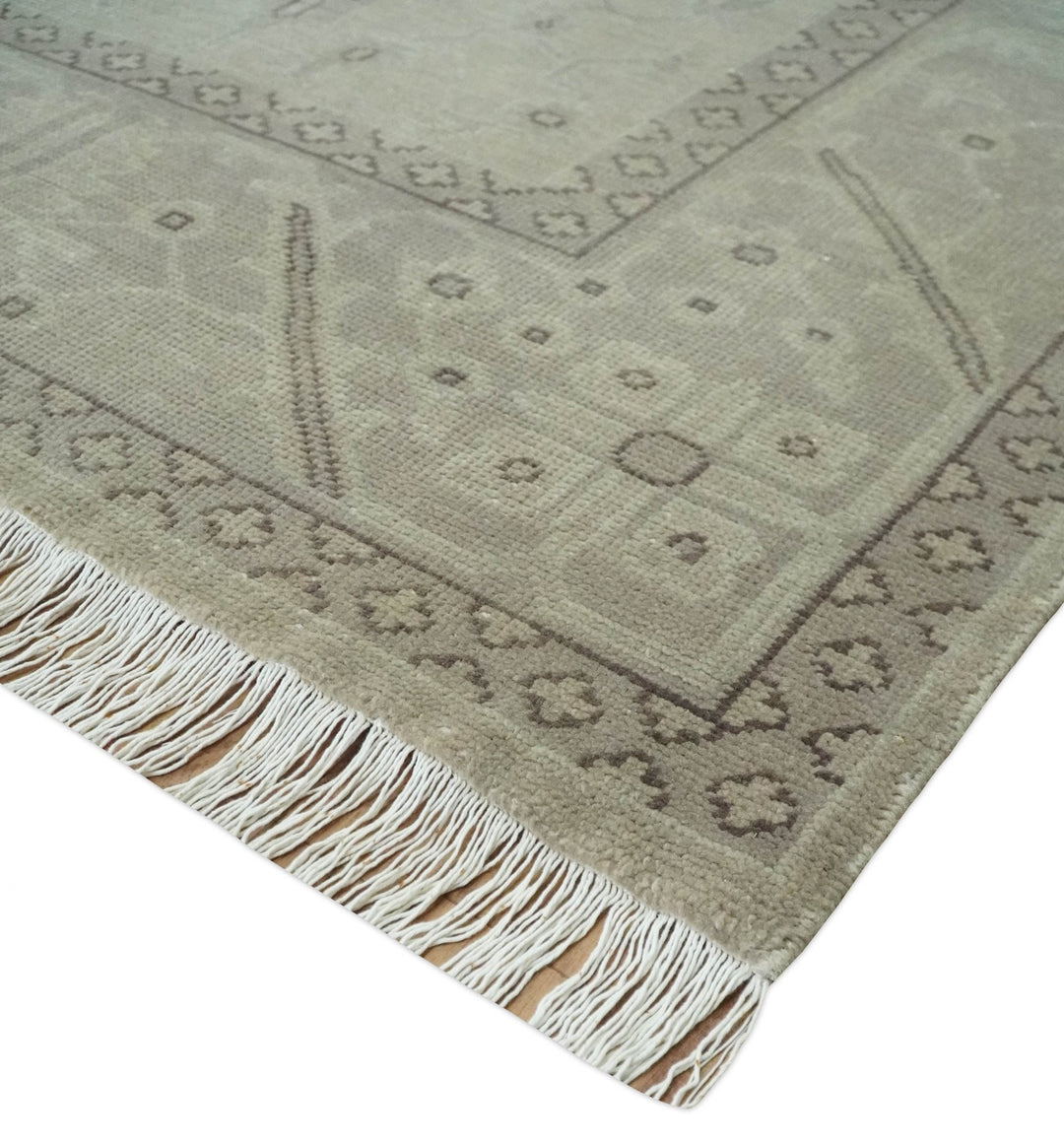 Antique 8x10 Hand Knotted Beige Traditional Vintage Persian Oushak Wool Rug | AC21810 - The Rug Decor