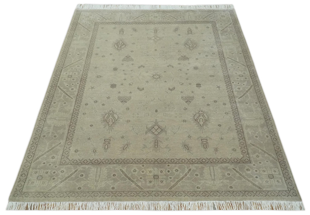 Antique 8x10 Hand Knotted Beige Traditional Vintage Persian Oushak Wool Rug | AC21810 - The Rug Decor