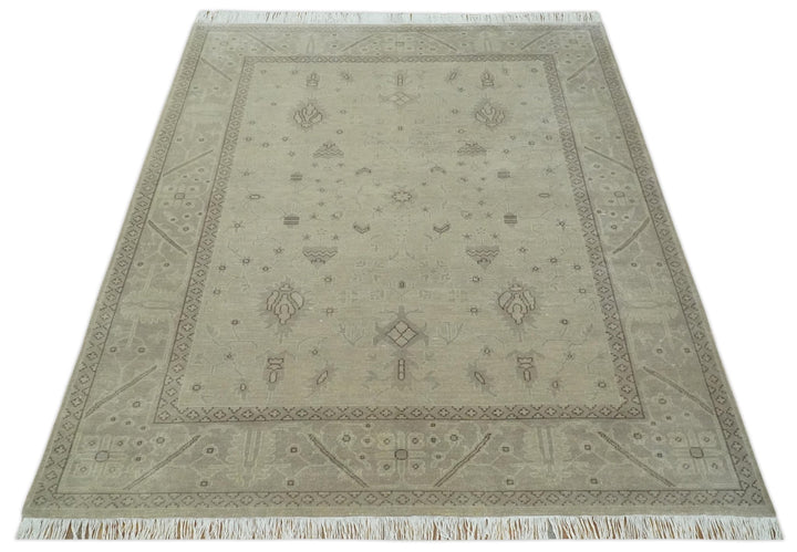 Antique 8x10 Hand Knotted Beige Traditional Vintage Persian Oushak Wool Rug | AC21810 - The Rug Decor