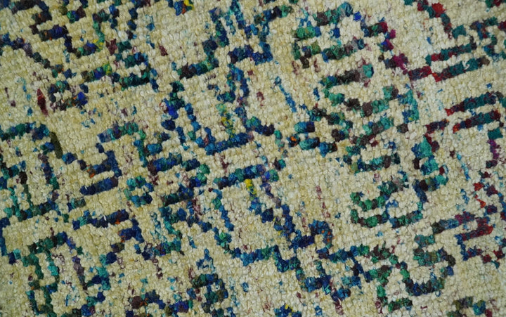 Antique 8x10 Hand Knotted Camel, Ivory and Blue Persian made of Recycled Silk Area Rug | OP33 - The Rug Decor