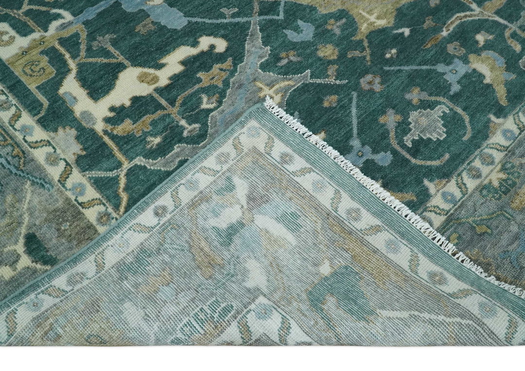 Antique 8x10 Hand Knotted Oriental Oushak Teal Green and Gray Wool Area Rug | TRDCP1077S - The Rug Decor
