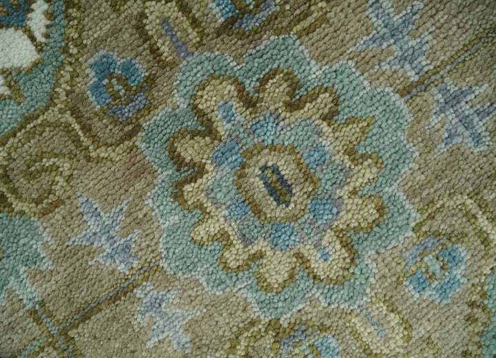 Antique 9x12 Camel, Blue and Ivory Hand Knotted Traditional Heriz Serapi Wool Rug | TRDCP929912 - The Rug Decor