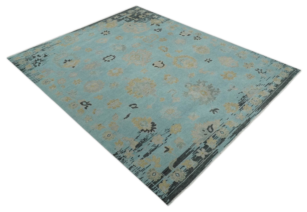 Antique Blue 8x10, 9x12, 10x14 and 12x15 Hand Knotted Charcoal Traditional Persian Oushak Wool Rug | NT3 - The Rug Decor